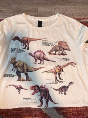 White Dinosaur Graphic Tee - Illustrated Dino Print